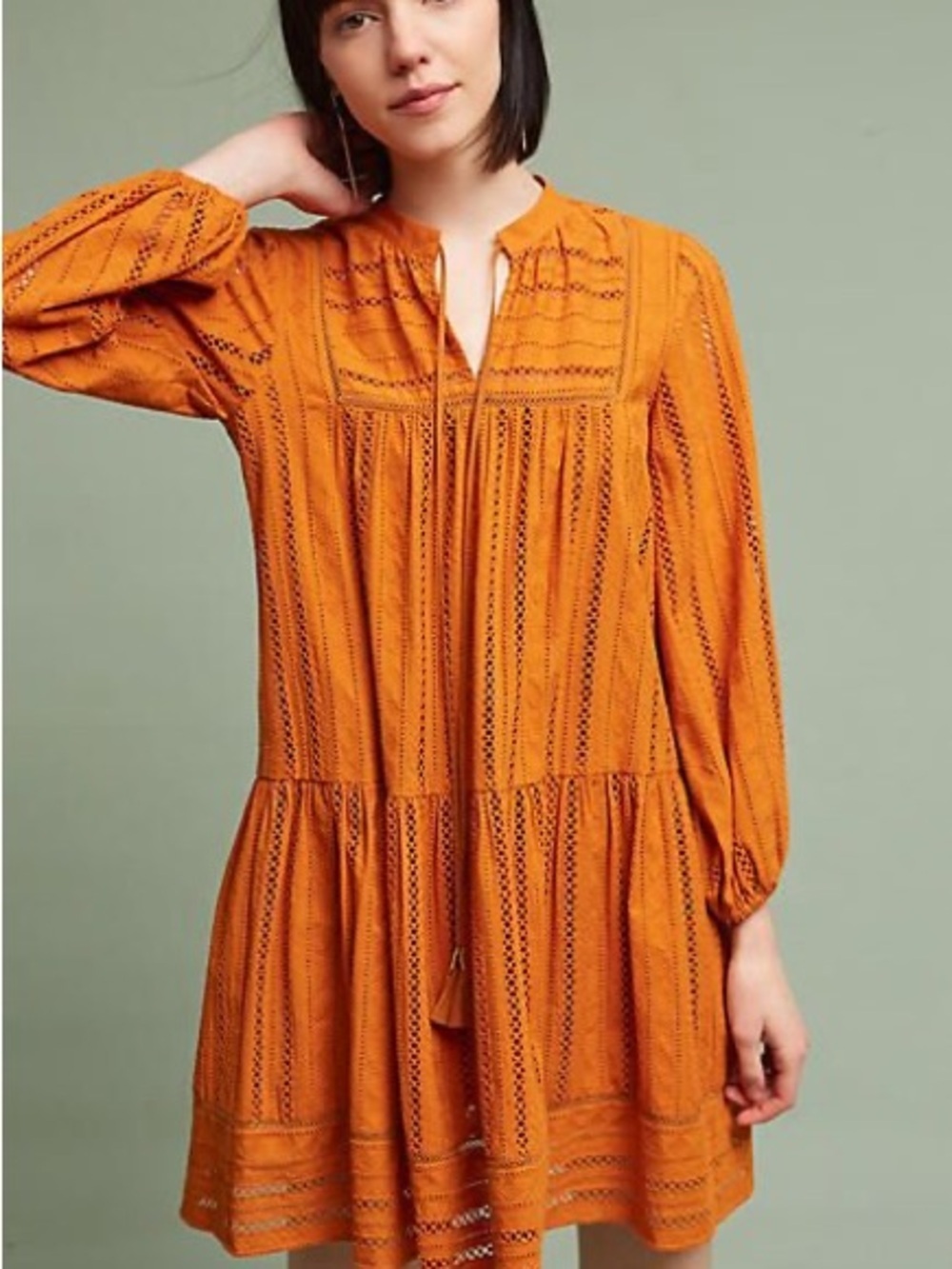 Anthropologie Shoshanna Marta Orange Eyelet Tunic Mini Dress Sz 4